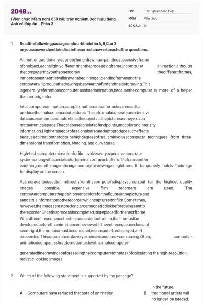 (Viên chức Mầm non) 650 câu trắc nghiệm Đọc hiểu tiếng Anh có đáp án - Phần 3