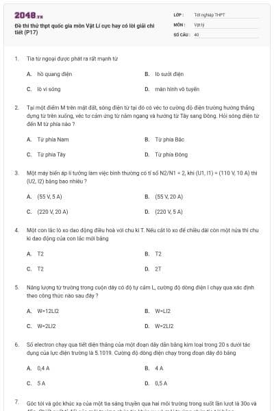 Đề thi thử thpt quốc gia môn Vật Lí cực hay có lời giải chi tiết (P17)