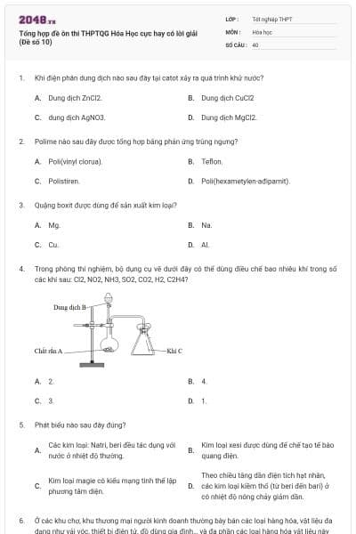 Tổng hợp đề ôn thi THPTQG Hóa Học cực hay có lời giải (Đề số 10)