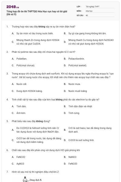 Tổng hợp đề ôn thi THPTQG Hóa Học cực hay có lời giải (Đề số 9)
