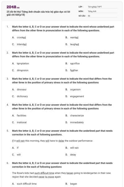 25 đề thi thử Tiếng Anh chuẩn cấu trúc bộ giáo dục có lời giải chi tiết(p18)