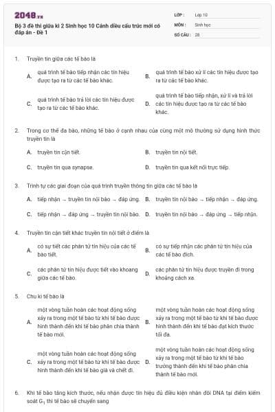 Bộ 3 đề thi giữa kì 2 Sinh học 10 Cánh diều cấu trúc mới có đáp án - Đề 1