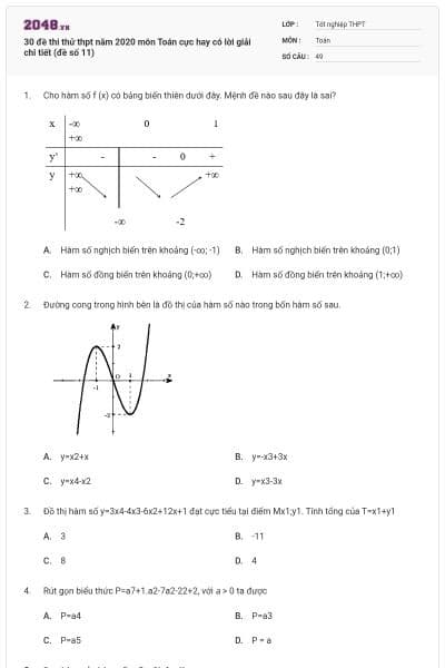 30 đề thi thử thpt năm 2020 môn Toán cực hay có lời giải chi tiết (đề số 11)