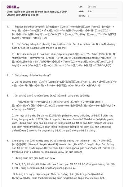 Đề thi tuyển sinh vào lớp 10 môn Toán năm 2023-2024 Chuyên Bắc Giang có đáp án