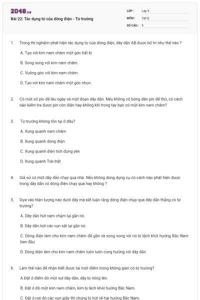 Bài 22: Tác dụng từ của dòng điện - Từ trường