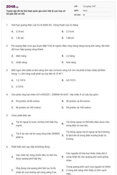 Tuyển tập đề thi thử thpt quốc gia môn Vật lý cực hay có lời giải (Đề số 28)