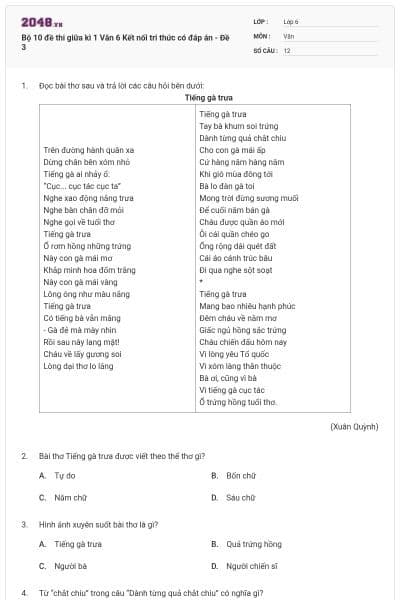 Bộ 10 đề thi giữa kì 1 Văn 6 Kết nối tri thức có đáp án - Đề 3