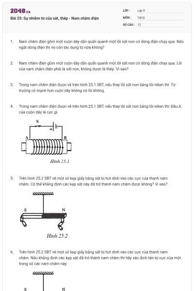 Bài 25: Sự nhiễm từ của sắt, thép - Nam châm điện