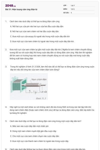 Bài 31: Hiện tượng cảm ứng điện từ