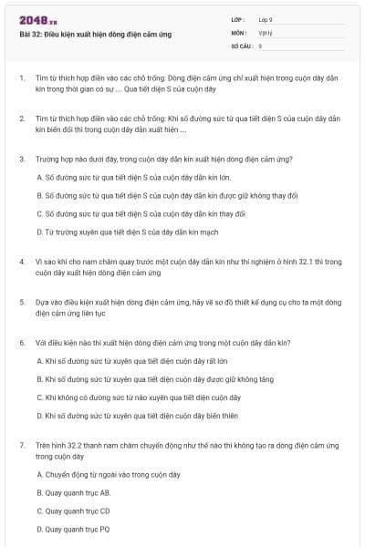 Bài 32: Điều kiện xuất hiện dòng điện cảm ứng