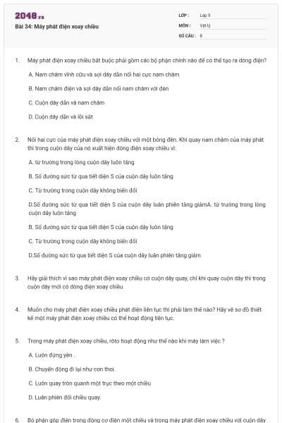 Bài 34: Máy phát điện xoay chiều