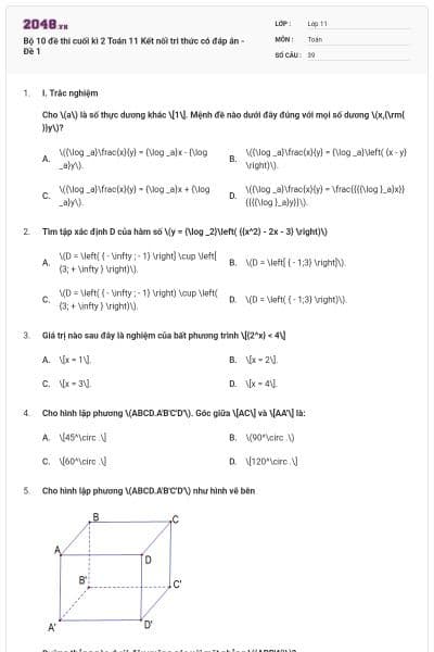 Bộ 10 đề thi cuối kì 2 Toán 11 Kết nối tri thức có đáp án - Đề 1