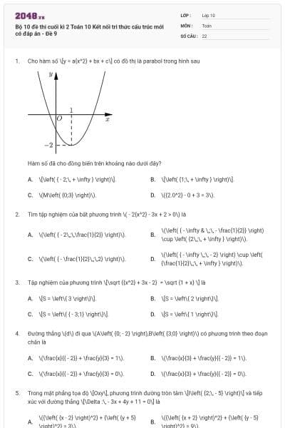 Bộ 10 đề thi cuối kì 2 Toán 10 Kết nối tri thức cấu trúc mới có đáp án - Đề 9