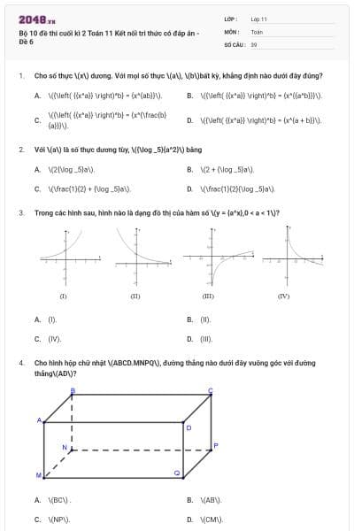 Bộ 10 đề thi cuối kì 2 Toán 11 Kết nối tri thức có đáp án - Đề 6