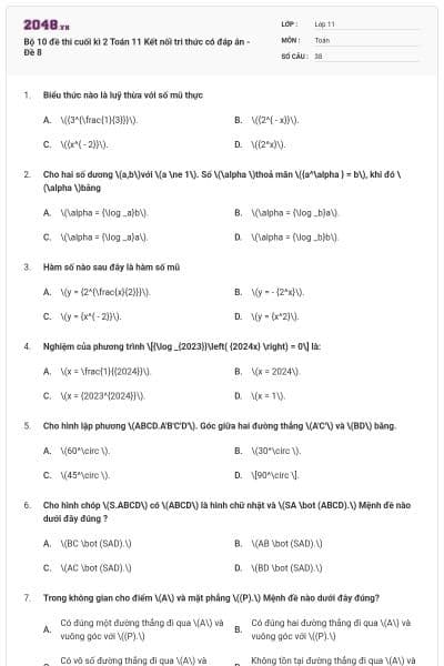 Bộ 10 đề thi cuối kì 2 Toán 11 Kết nối tri thức có đáp án - Đề 8