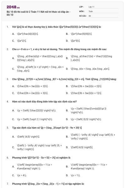 Bộ 10 đề thi cuối kì 2 Toán 11 Kết nối tri thức có đáp án - Đề 10