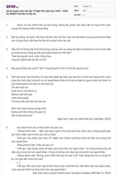 Đề thi tuyển sinh vào lớp 10 Ngữ Văn năm học 2024 - 2025 Sở GD&ĐT Hà Nội có đáp án