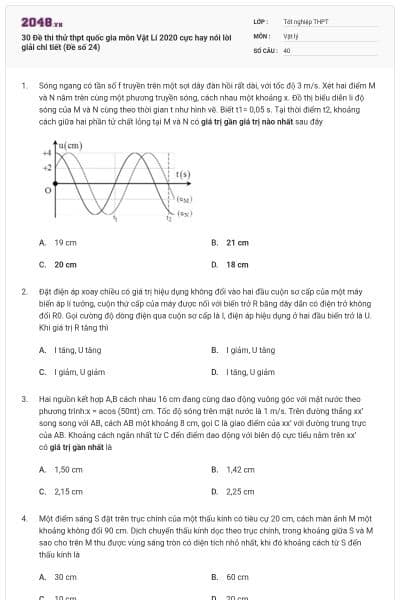 30 Đề thi thử thpt quốc gia môn Vật Lí 2020 cực hay nói lời giải chi tiết (Đề số 24)