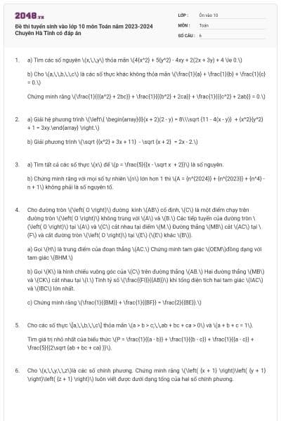 Đề thi tuyển sinh vào lớp 10 môn Toán năm 2023-2024 Chuyên Hà Tĩnh có đáp án