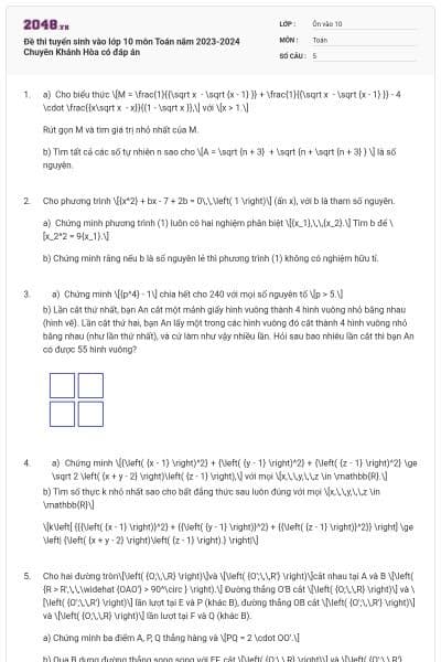 Đề thi tuyển sinh vào lớp 10 môn Toán năm 2023-2024 Chuyên Khánh Hòa có đáp án