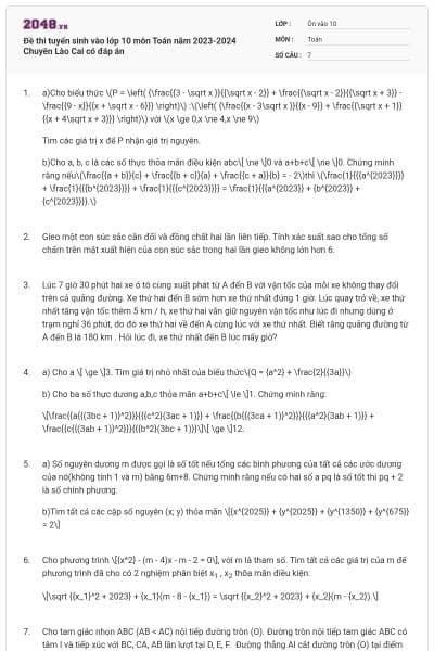 Đề thi tuyển sinh vào lớp 10 môn Toán năm 2023-2024 Chuyên Lào Cai có đáp án