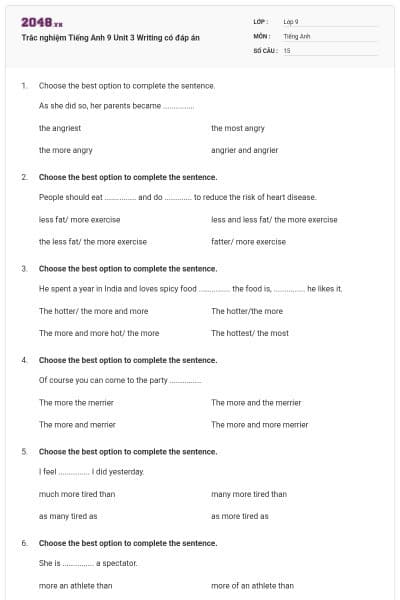 Trắc nghiệm Tiếng Anh 9 Unit 3 Writing có đáp án