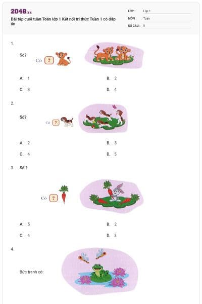Bài tập cuối tuần Toán lớp 1 Kết nối tri thức Tuần 1 có đáp án