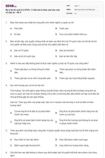 Bộ 6 đề thi cuối kì 2 KTPL 11 Kết nối tri thức cấu trúc mới có đáp án - Đề 4