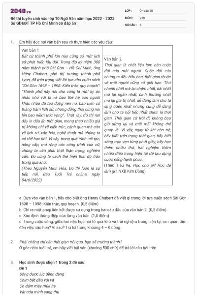 Đề thi tuyển sinh vào lớp 10 Ngữ Văn năm học 2022 - 2023 Sở GD&ĐT TP Hồ Chí Minh có đáp án