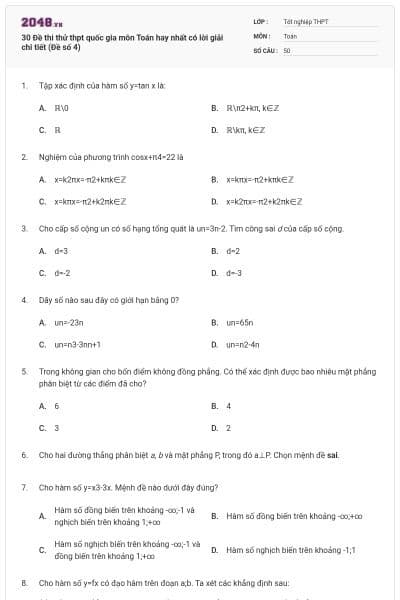 30 Đề thi thử thpt quốc gia môn Toán hay nhất có lời giải chi tiết (Đề số 4)