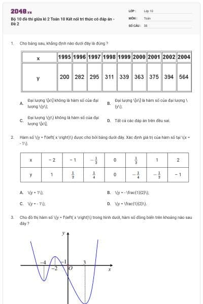 Bộ 10 đề thi giữa kì 2 Toán 10 Kết nối tri thức có đáp án - Đề 2