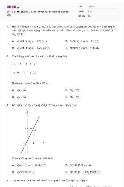 Bộ 10 đề thi giữa kì 2 Toán 10 Kết nối tri thức có đáp án - Đề 3