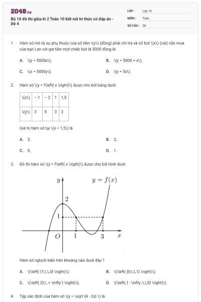 Bộ 10 đề thi giữa kì 2 Toán 10 Kết nối tri thức có đáp án - Đề 4