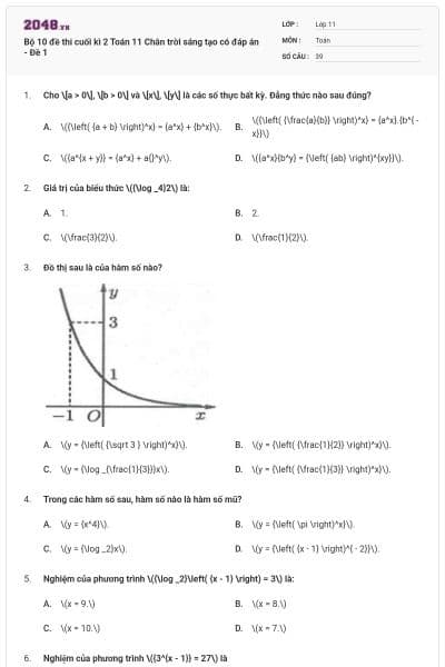Bộ 10 đề thi cuối kì 2 Toán 11 Chân trời sáng tạo có đáp án - Đề 1