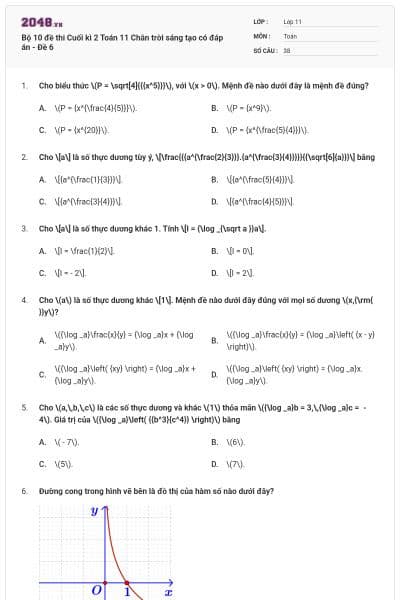 Bộ 10 đề thi Cuối kì 2 Toán 11 Chân trời sáng tạo có đáp án - Đề 6