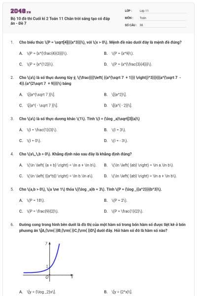 Bộ 10 đề thi Cuối kì 2 Toán 11 Chân trời sáng tạo có đáp án - Đề 7