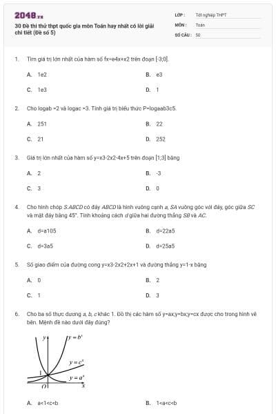 30 Đề thi thử thpt quốc gia môn Toán hay nhất có lời giải chi tiết (Đề số 5)
