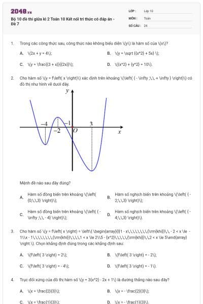 Bộ 10 đề thi giữa kì 2 Toán 10 Kết nối tri thức có đáp án - Đề 7