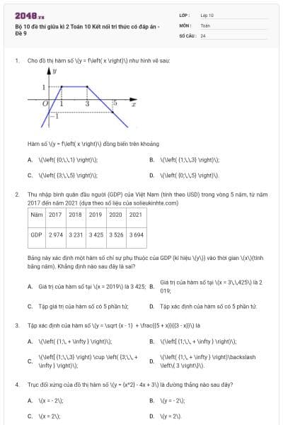 Bộ 10 đề thi giữa kì 2 Toán 10 Kết nối tri thức có đáp án - Đề 9