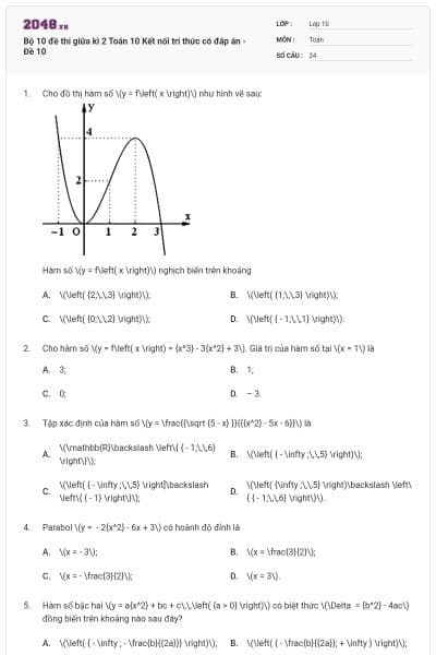 Bộ 10 đề thi giữa kì 2 Toán 10 Kết nối tri thức có đáp án - Đề 10