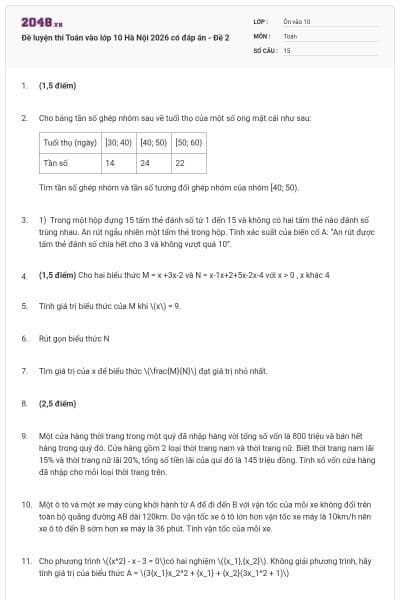 Đề luyện thi Toán vào lớp 10 Hà Nội 2026 có đáp án - Đề 2