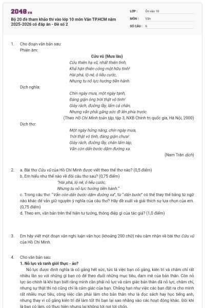 Bộ 20 đề tham khảo thi vào lớp 10 môn Văn TP.HCM năm 2025-2026 có đáp án - Đề số 2