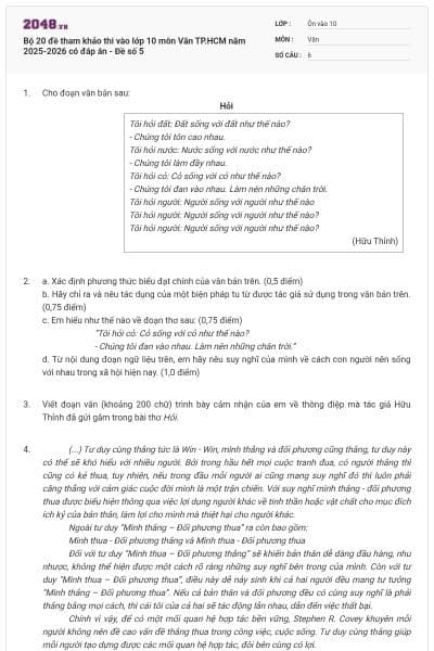 Bộ 20 đề tham khảo thi vào lớp 10 môn Văn TP.HCM năm 2025-2026 có đáp án - Đề số 5