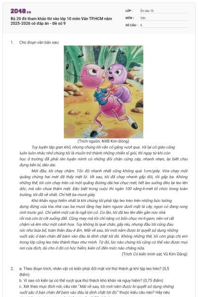 Bộ 20 đề tham khảo thi vào lớp 10 môn Văn TP.HCM năm 2025-2026 có đáp án - Đề số 9