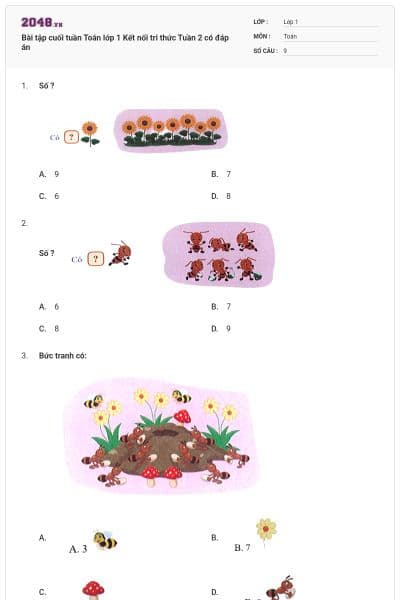 Bài tập cuối tuần Toán lớp 1 Kết nối tri thức Tuần 2 có đáp án
