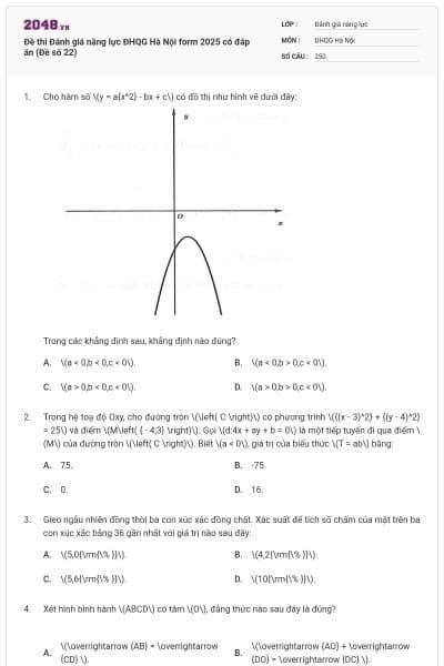 Đề thi Đánh giá năng lực ĐHQG Hà Nội form 2025 có đáp án (Đề số 22)