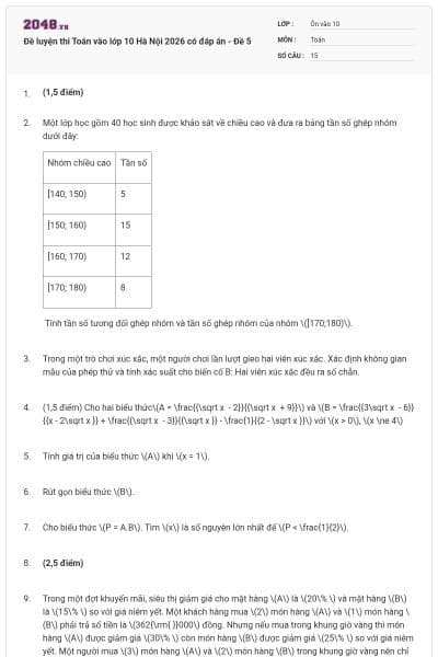 Đề luyện thi Toán vào lớp 10 Hà Nội 2026 có đáp án - Đề 5