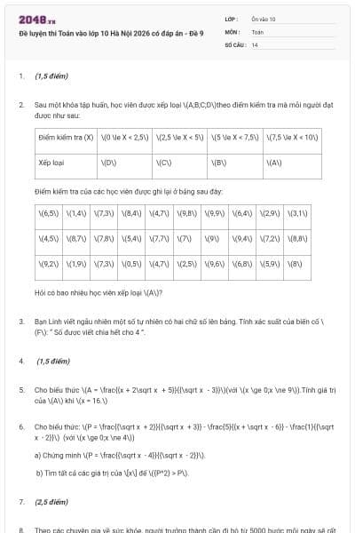 Đề luyện thi Toán vào lớp 10 Hà Nội 2026 có đáp án - Đề 9