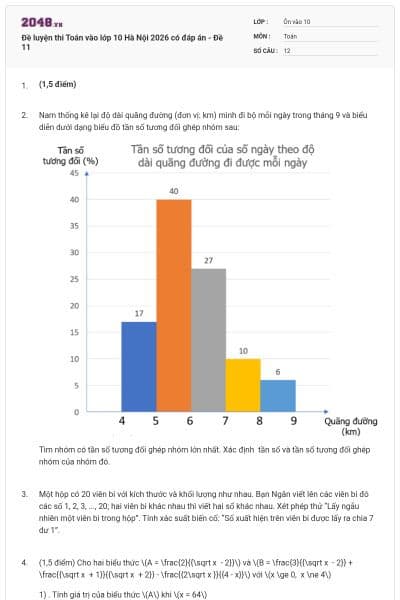 Đề luyện thi Toán vào lớp 10 Hà Nội 2026 có đáp án - Đề 11