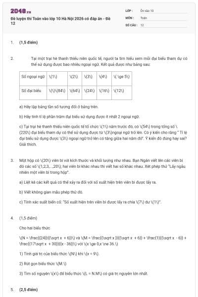 Đề luyện thi Toán vào lớp 10 Hà Nội 2026 có đáp án - Đề 12